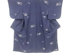 花に蝶模様織出し手織り紬着物